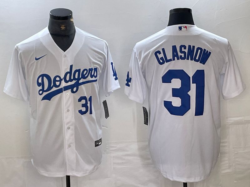 Men Los Angeles Dodgers 31 Glasnow White Nike Game MLB Jersey style 4